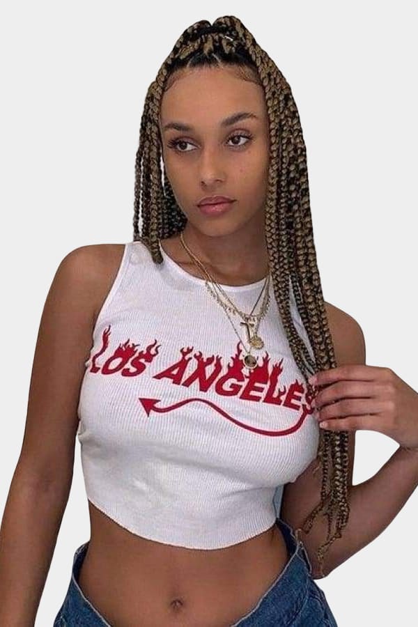Womens Crop Top | Sexy Los Angeles Print Shirt-White
