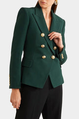 Womens Double Breasted Business Blazer-Dark Green Blazer
