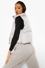 Womens Khaki Reversible Cropped Puffer Vest Vests