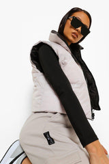 Womens Khaki Reversible Cropped Puffer Vest Vests