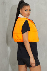 Womens Orange Reversible Cropped Puffer Vest / S Vests