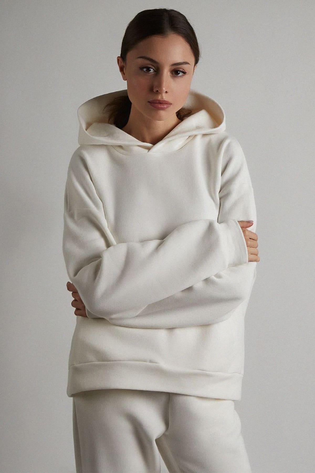 Womens White Hooded Loungewear Set Outfit Sets