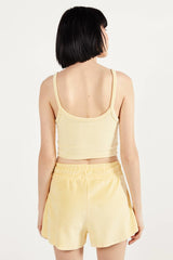 Yellow Embroidered Butterfly Velvet Crop Top Short Set Short Set
